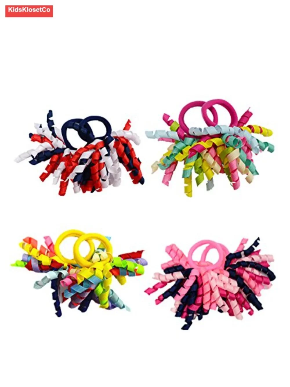 Pack of 18 Mix Color Boutique Girls' Curly Korker Bow Hair Ties